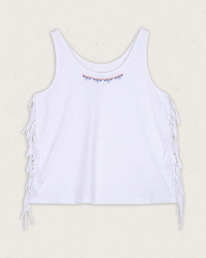 Poppy Recycled Cotton Tassel Vest - White