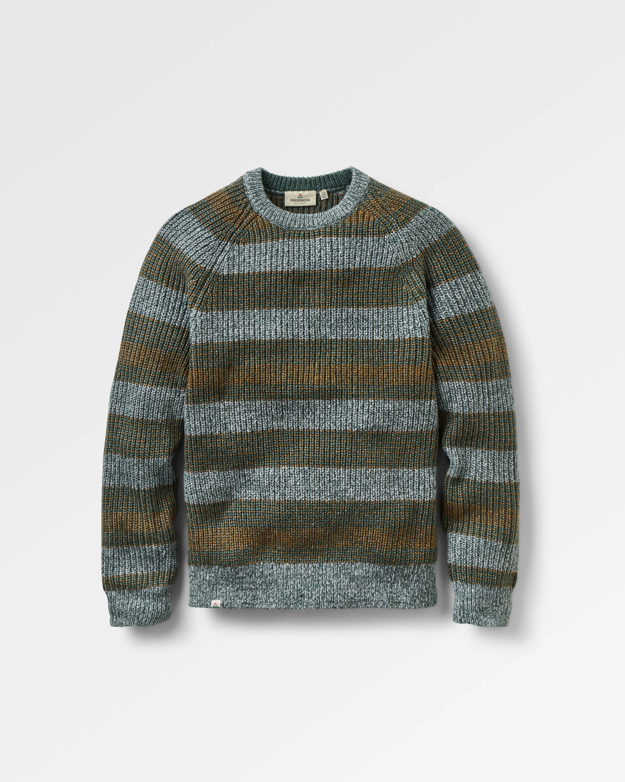 Fog Recycled Knitted Jumper - Faded Denim Multi Stripe - Flatlay