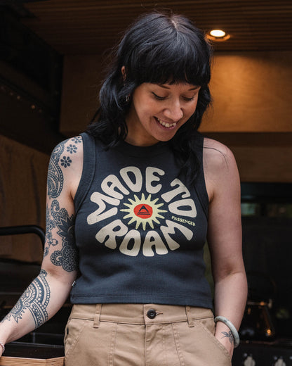 Easy Days Ribbed Graphic Cropped Vest - Black - Lifestyle