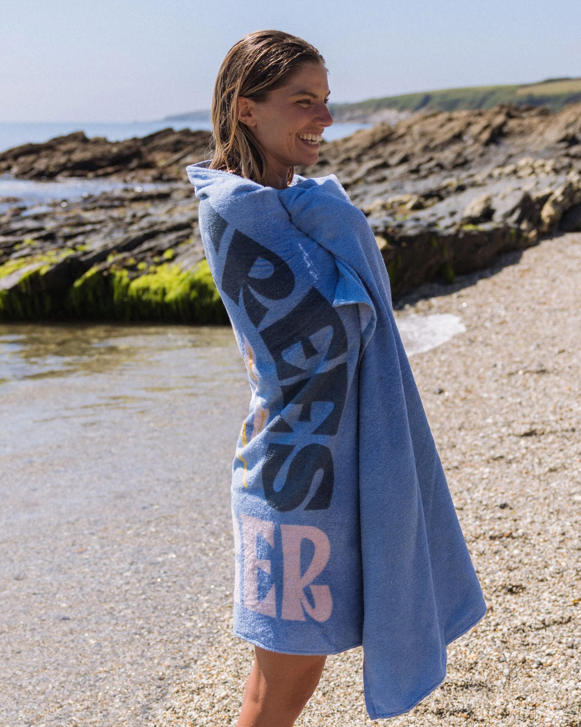 Tideline Organic Cotton Beach Towel - Faded Denim - Lifestyle - Female