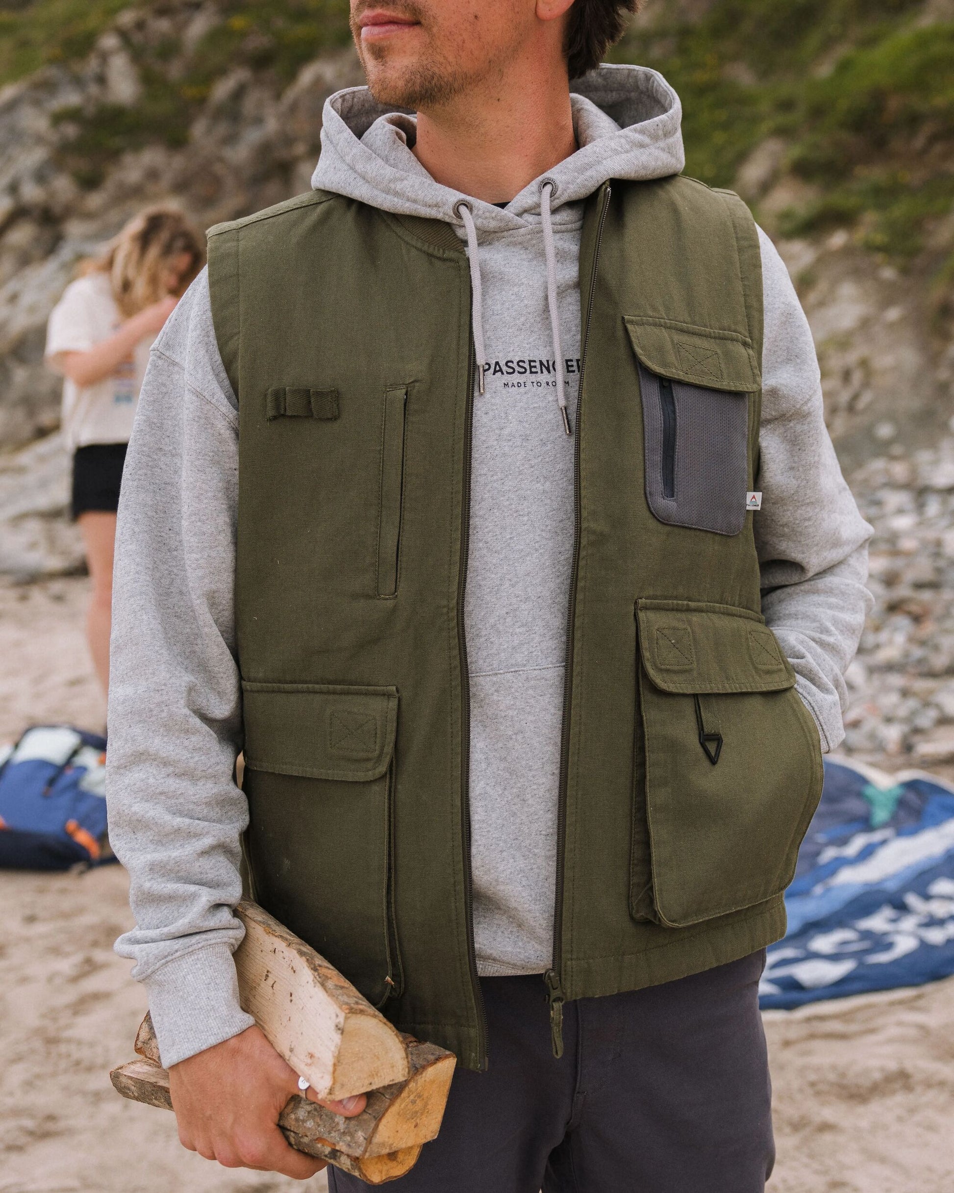 Explorers Organic Cotton Canvas Vest - Khaki - Lifestyle