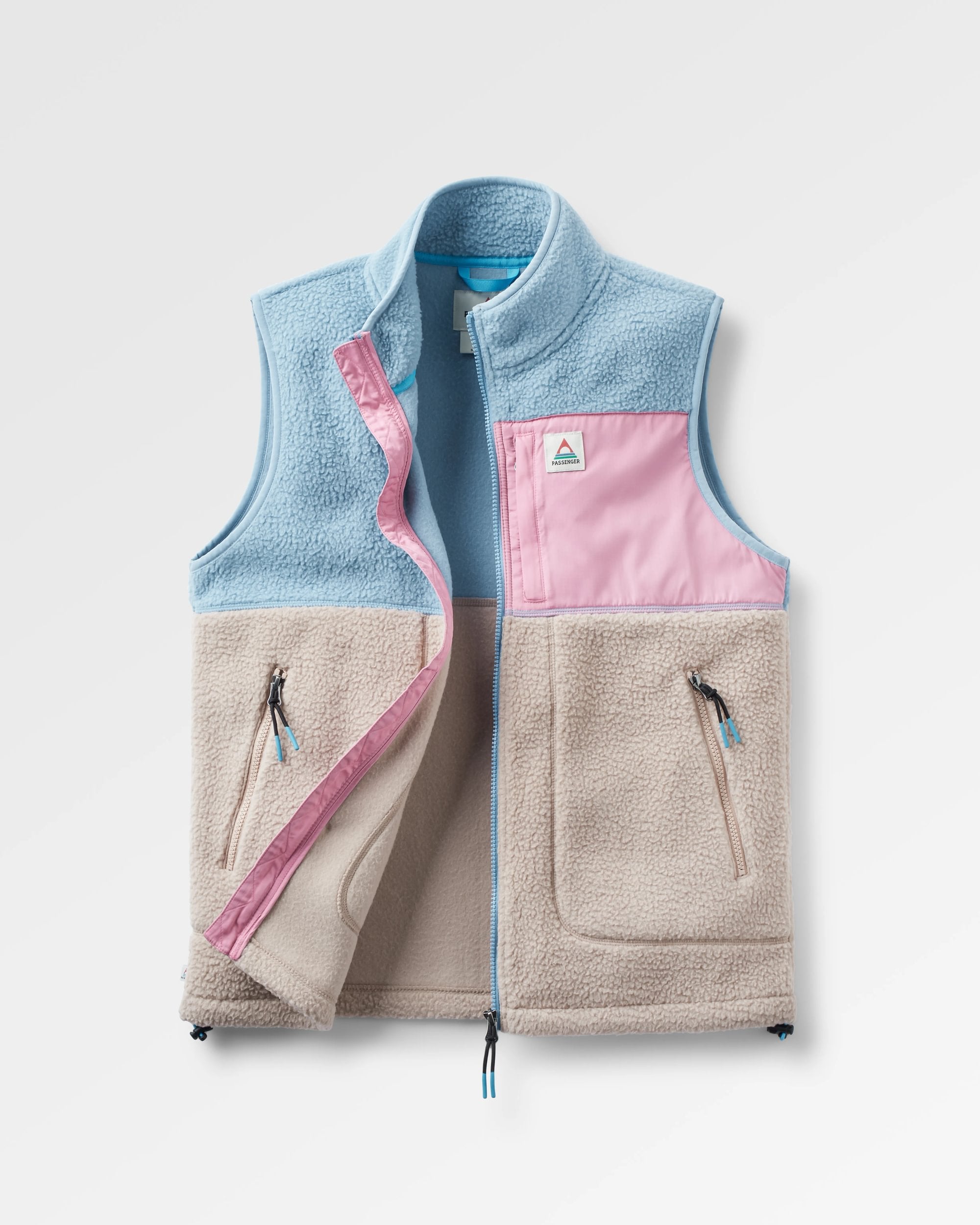 Fairbanks Recycled Sherpa Gilet - Faded Denim/Simply Taupe - Flatlay