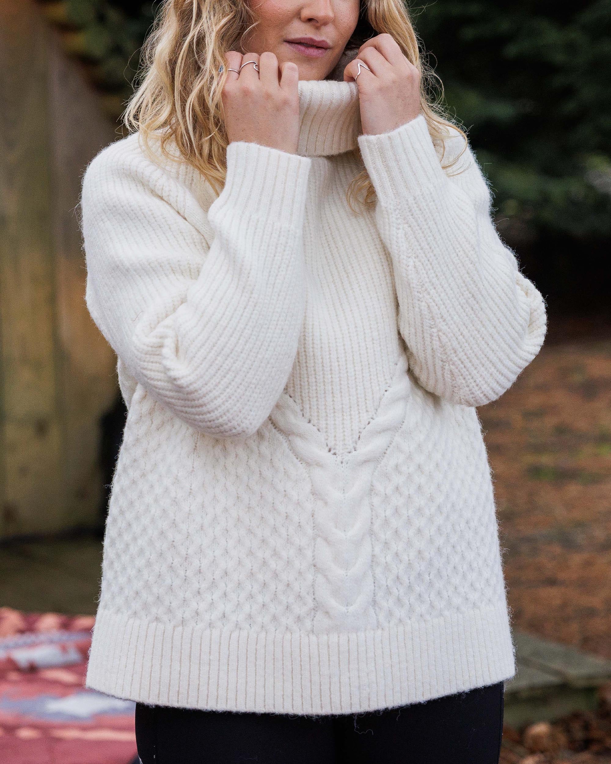 Snuggle Recycled Knitted Polo Neck - Off White - Lifestyle