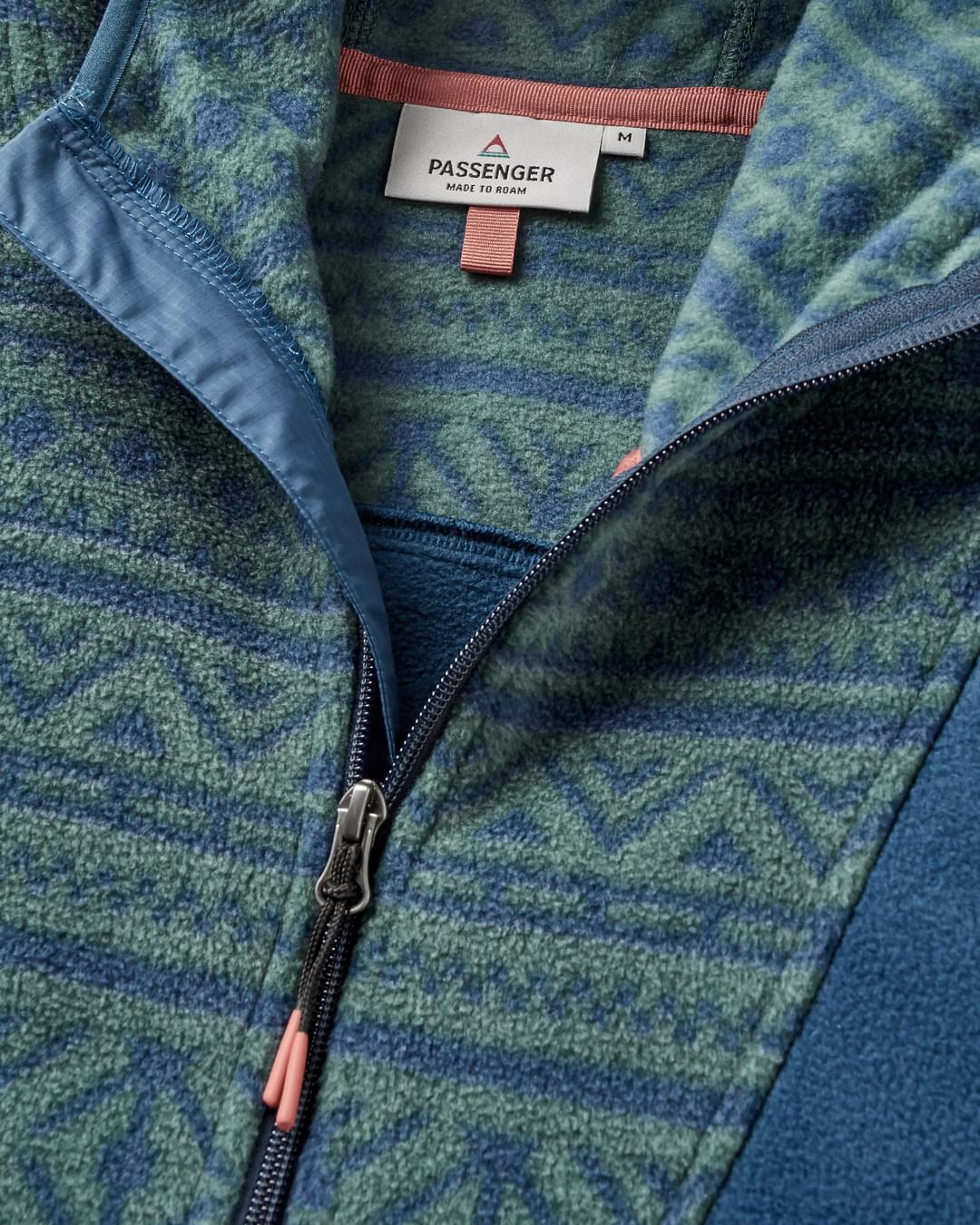 Edge Hooded 1/2 Zip Polar Fleece - Nordic Geo Deep Ocean - Flatlay