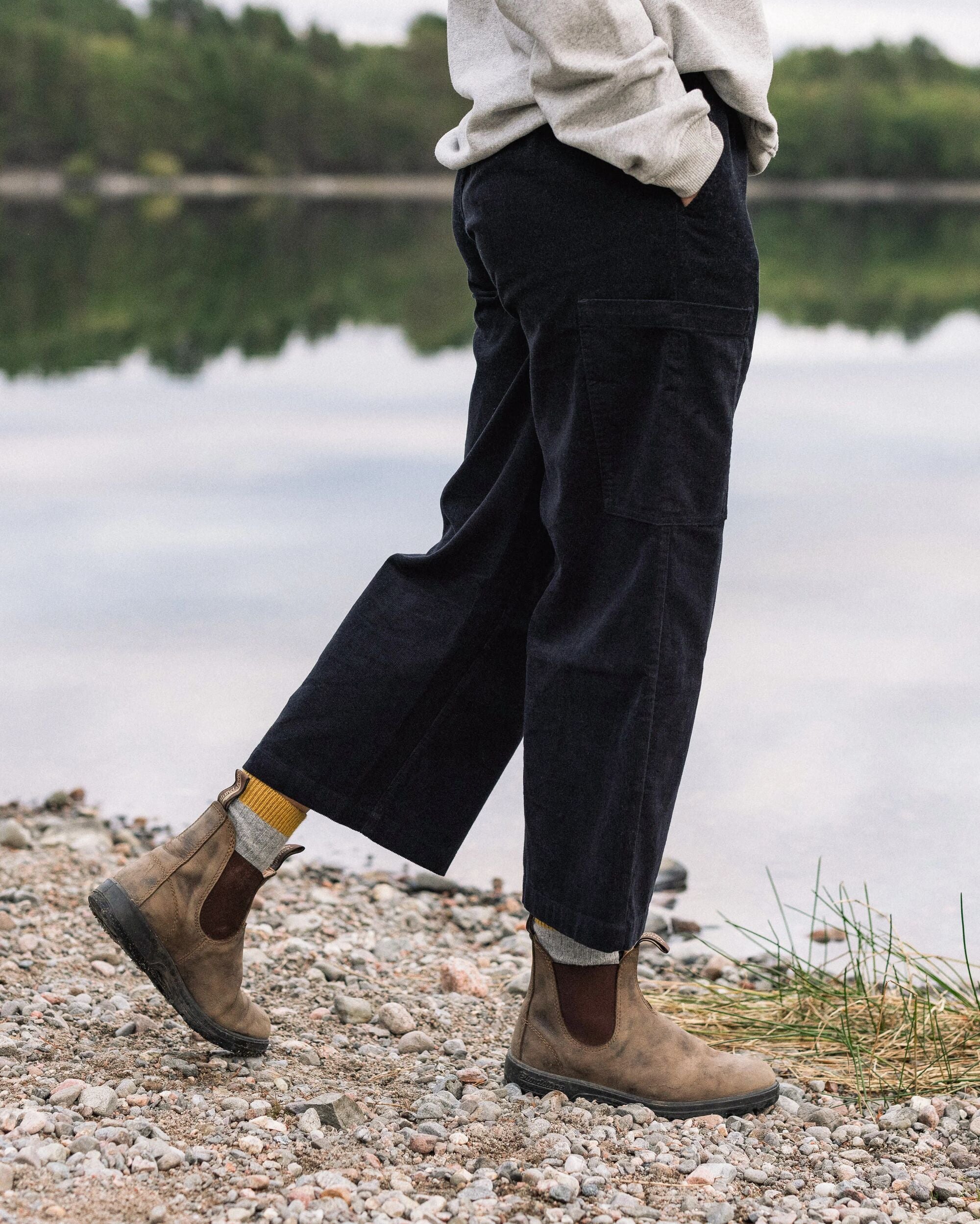 Someday Organic Cotton Corduroy Cropped Trouser - Black - Lifestyle