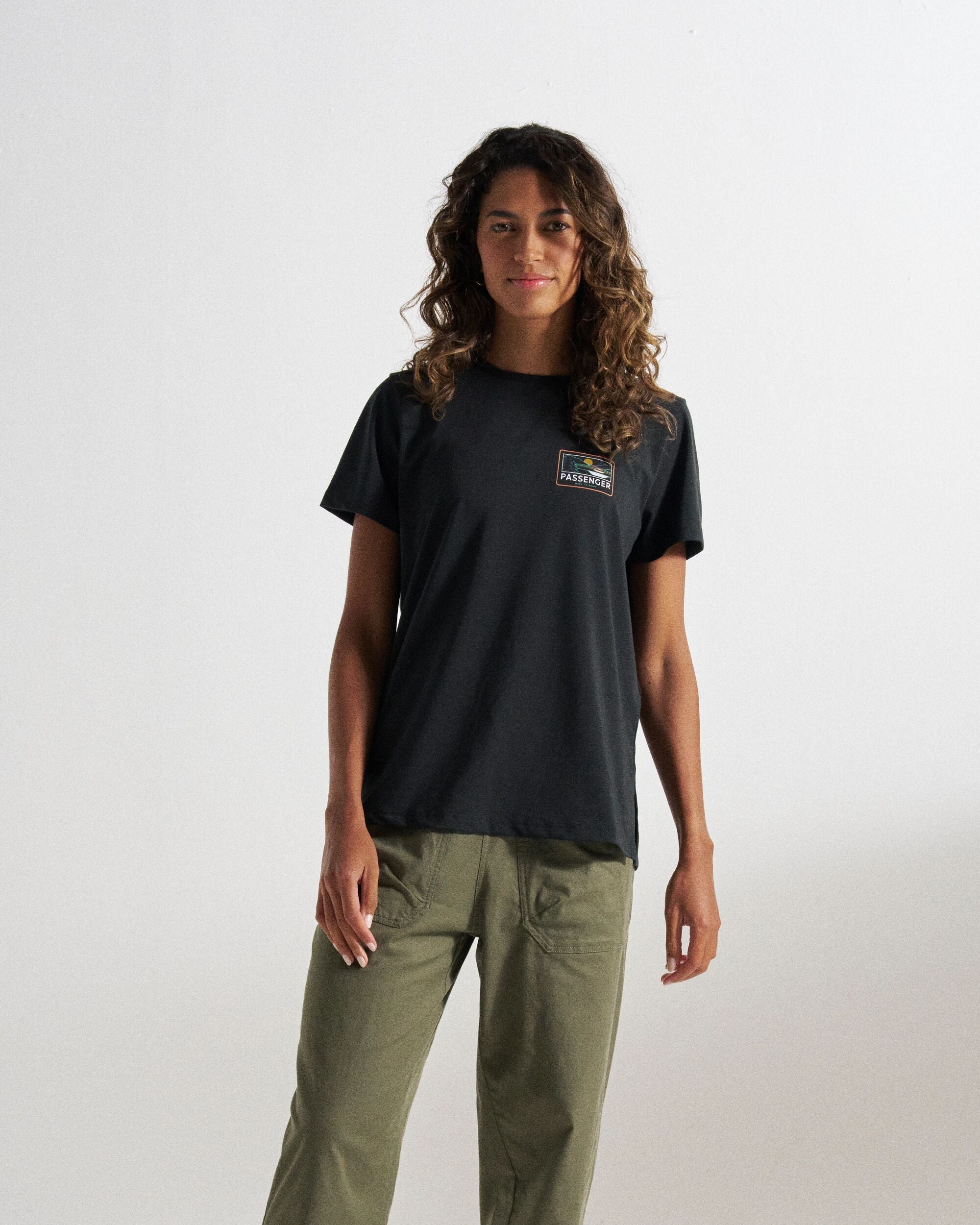 Roamer Women's Recycled Active T-Shirt - Black - Studio Model