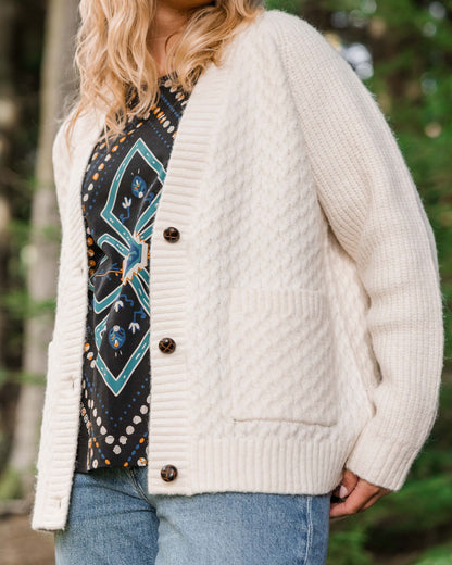 Homey Recycled Knitted Cable Cardigan - Off White