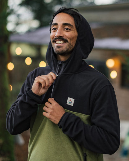 Set Off Recycled Polar Hooded Fleece - Black/Khaki