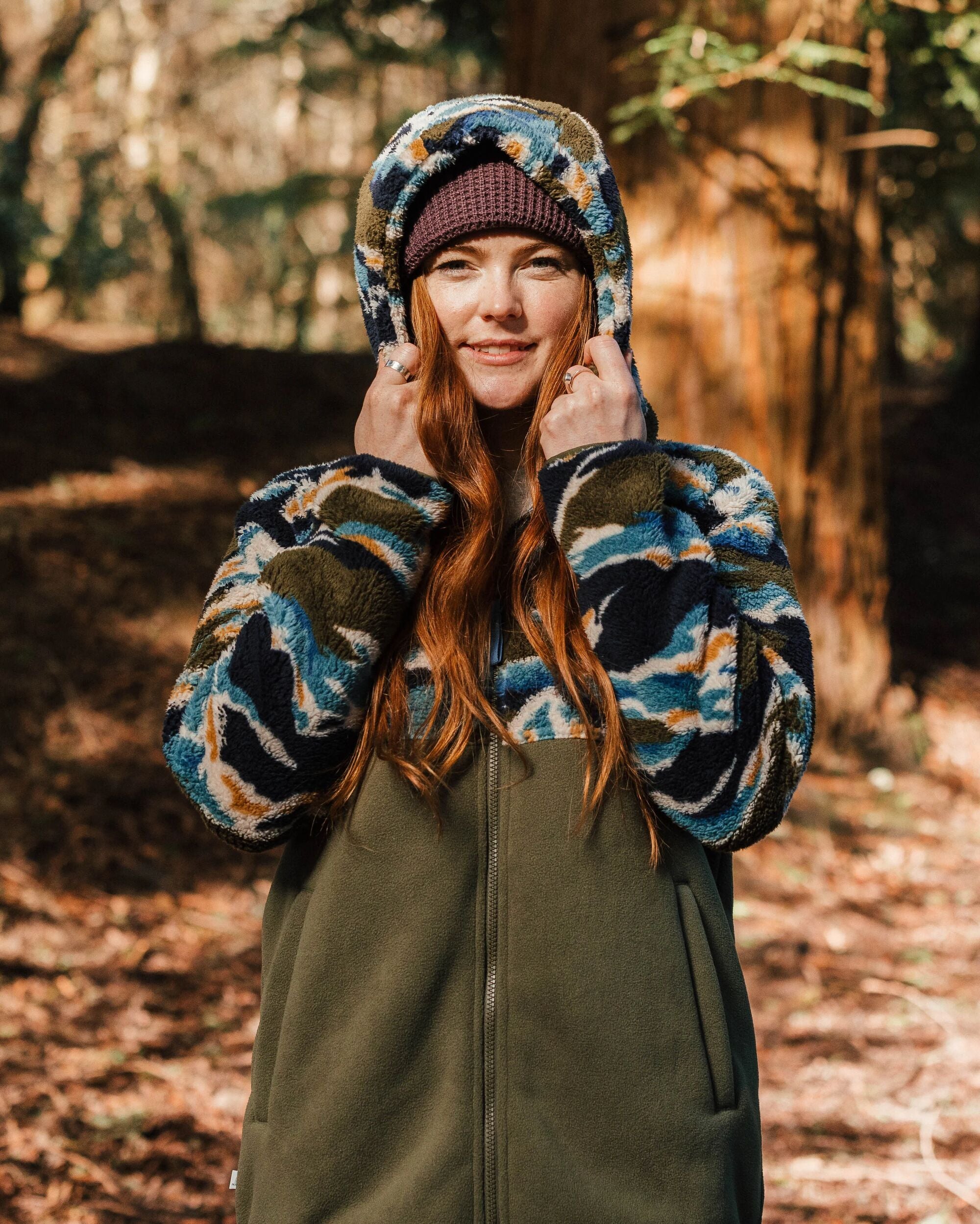 Nestling Recycled Polar-Lined Sherpa Fleece - Mount Scenic Khaki - Lifestyle