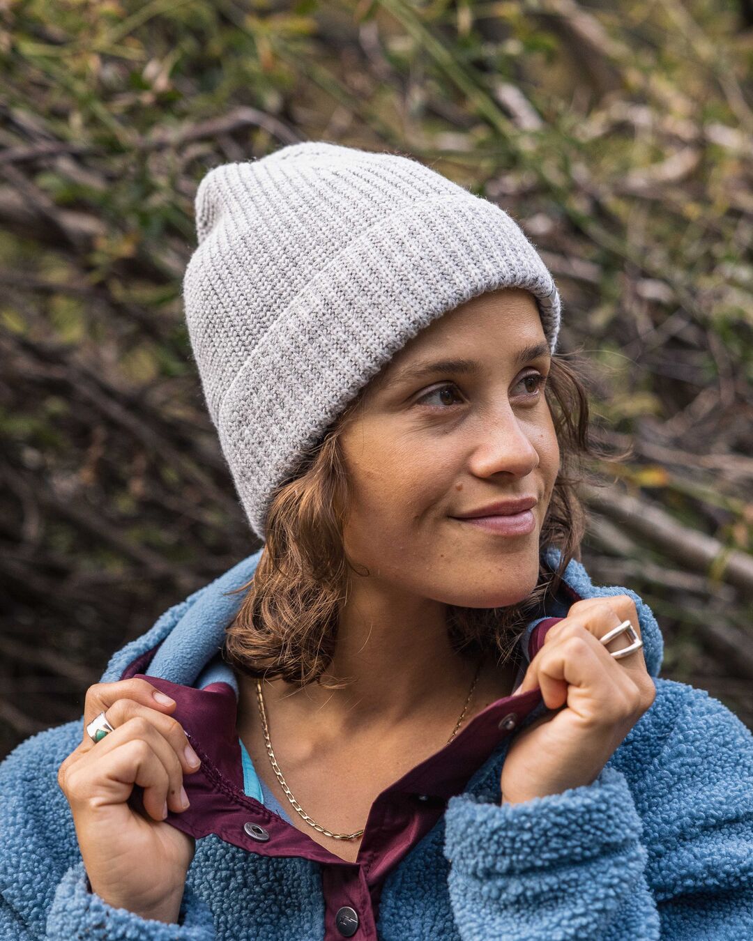 Compass Recycled Beanie - Light Grey Marl - Lifestyle - Female
