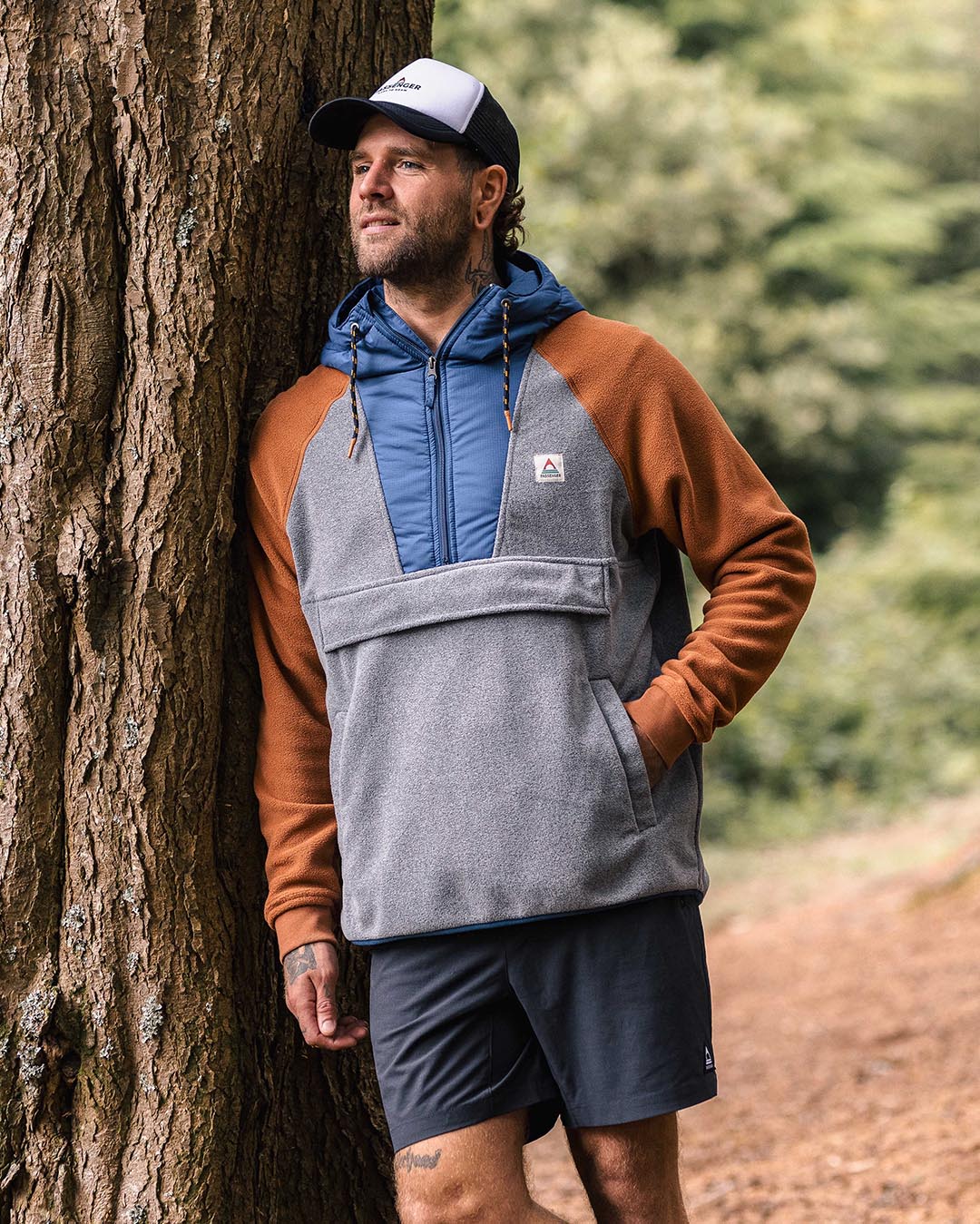 Woodland Hooded 1/2 Zip Polar Fleece - Grey Marl