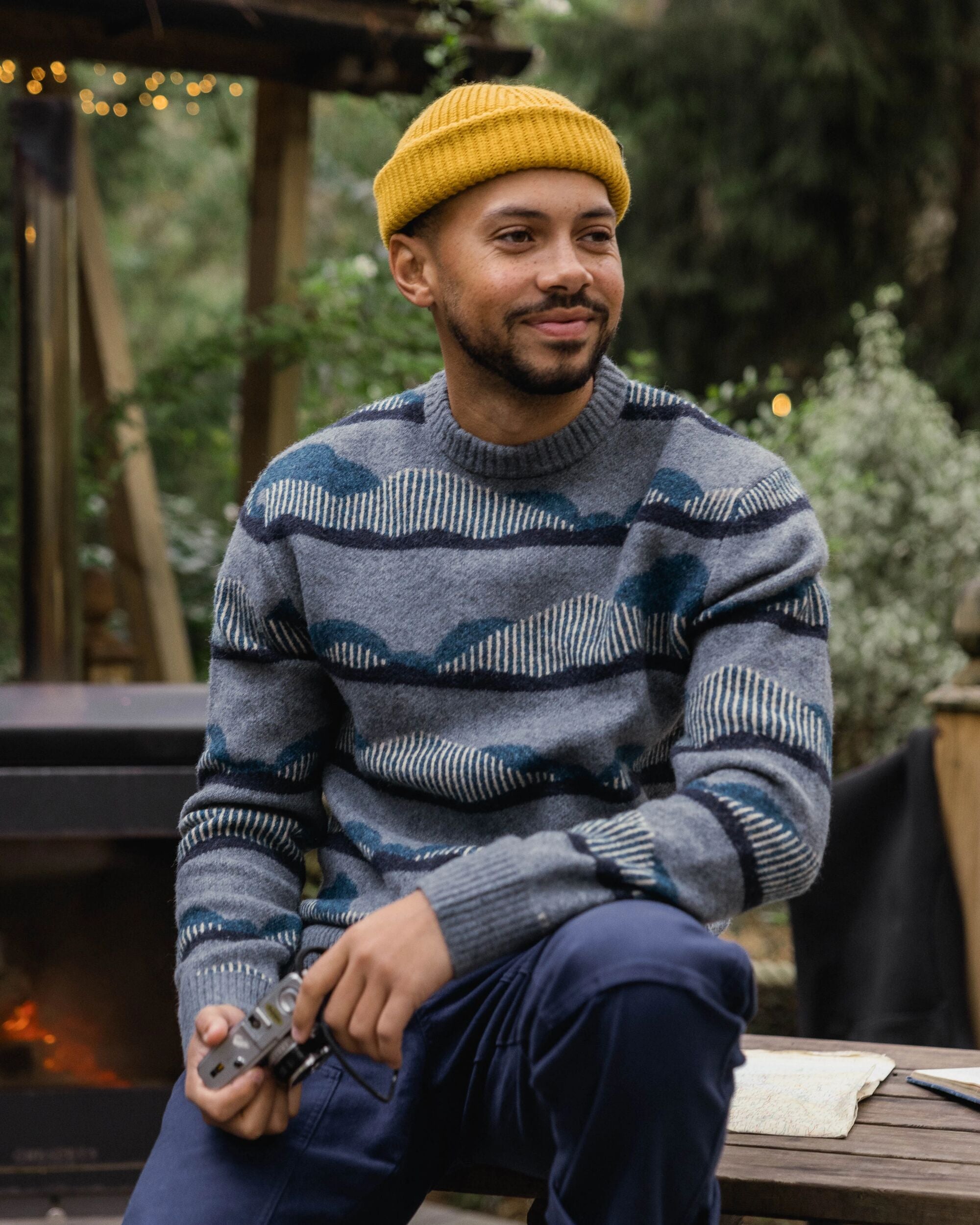 Seafoam Patterned Knitted Jumper - Scenic Stripe Blue - Lifestyle