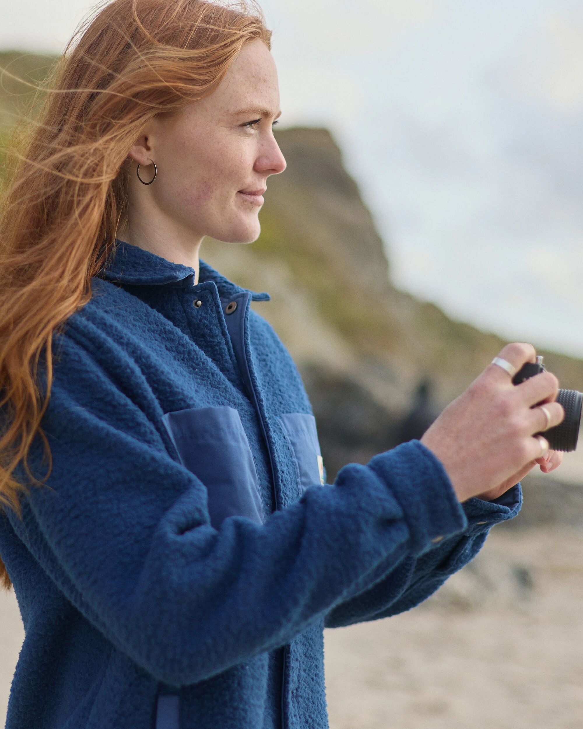 Rappel Recycled Sherpa Oversized Shirt - Dark Denim - Lifestyle