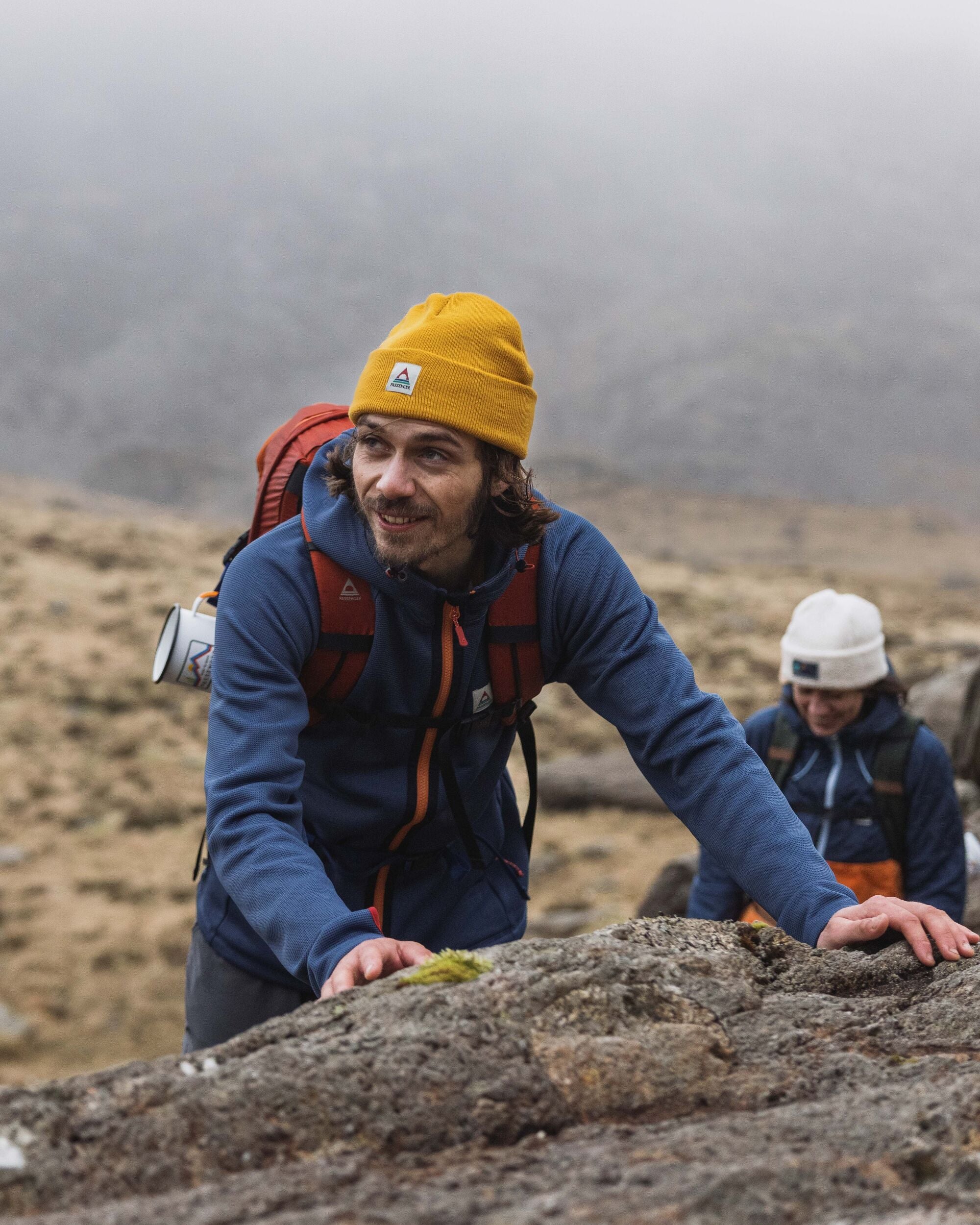 Vertical Full Zip Hooded Recycled Fleece - Dark Denim - Lifestyle