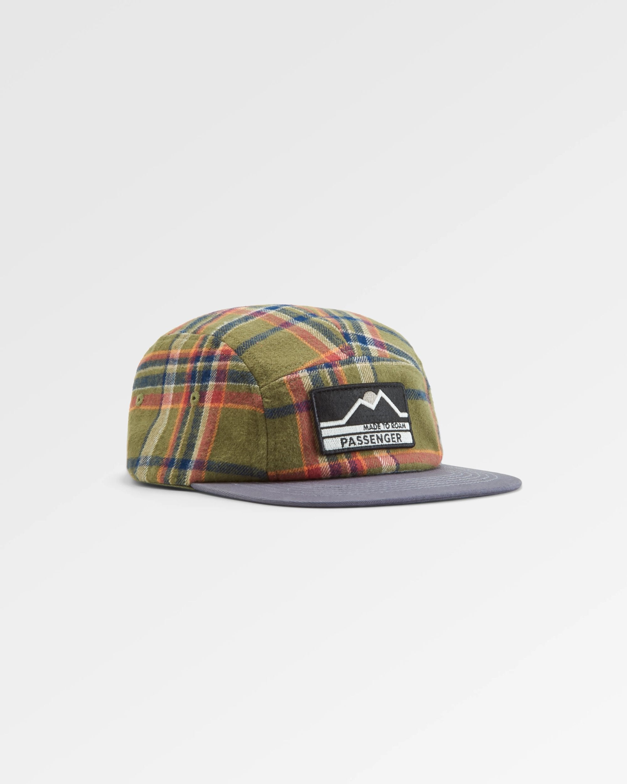 Fixie Recycled Flannel 5 Panel Cap - Khaki Check - Flatlay