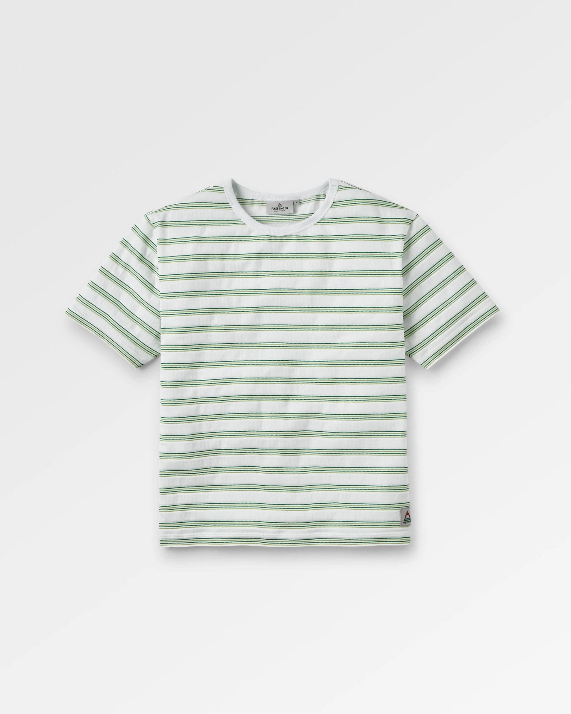 Retro Vibes Organic Cotton T-Shirt - Multi White/Green Stripe - Flatlay