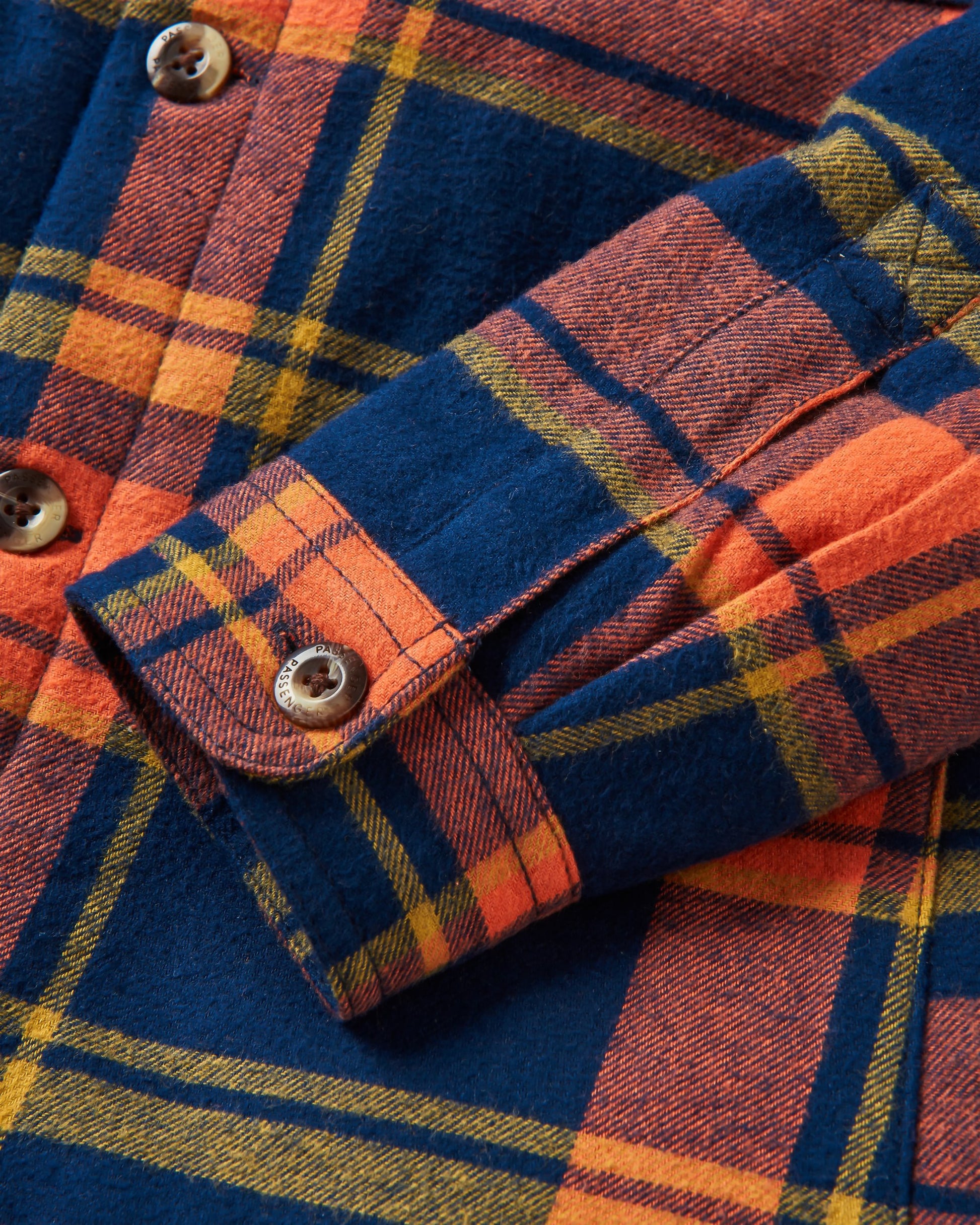 Sherwood Check Hooded Overshirt - Rich Navy/Burnt Orange