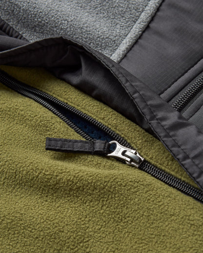 Woodland Hooded Recycled Polar Fleece - Grey Marl/Khaki