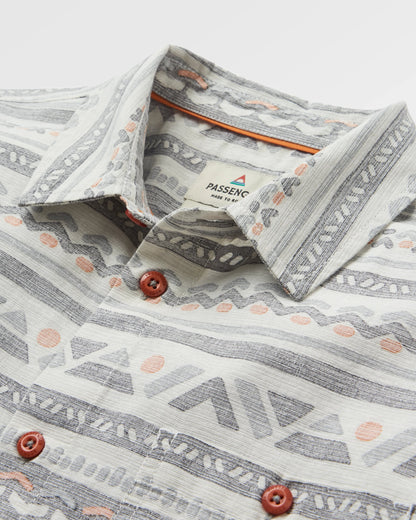 Chill Textured Organic Cotton Short Sleeve Shirt - Geo Track Storm Grey - Flatlay