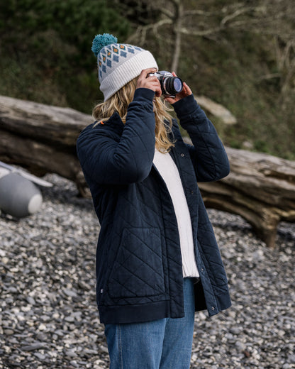 Clementine Recycled Quilted Popper Up Hoodie - Deep Navy