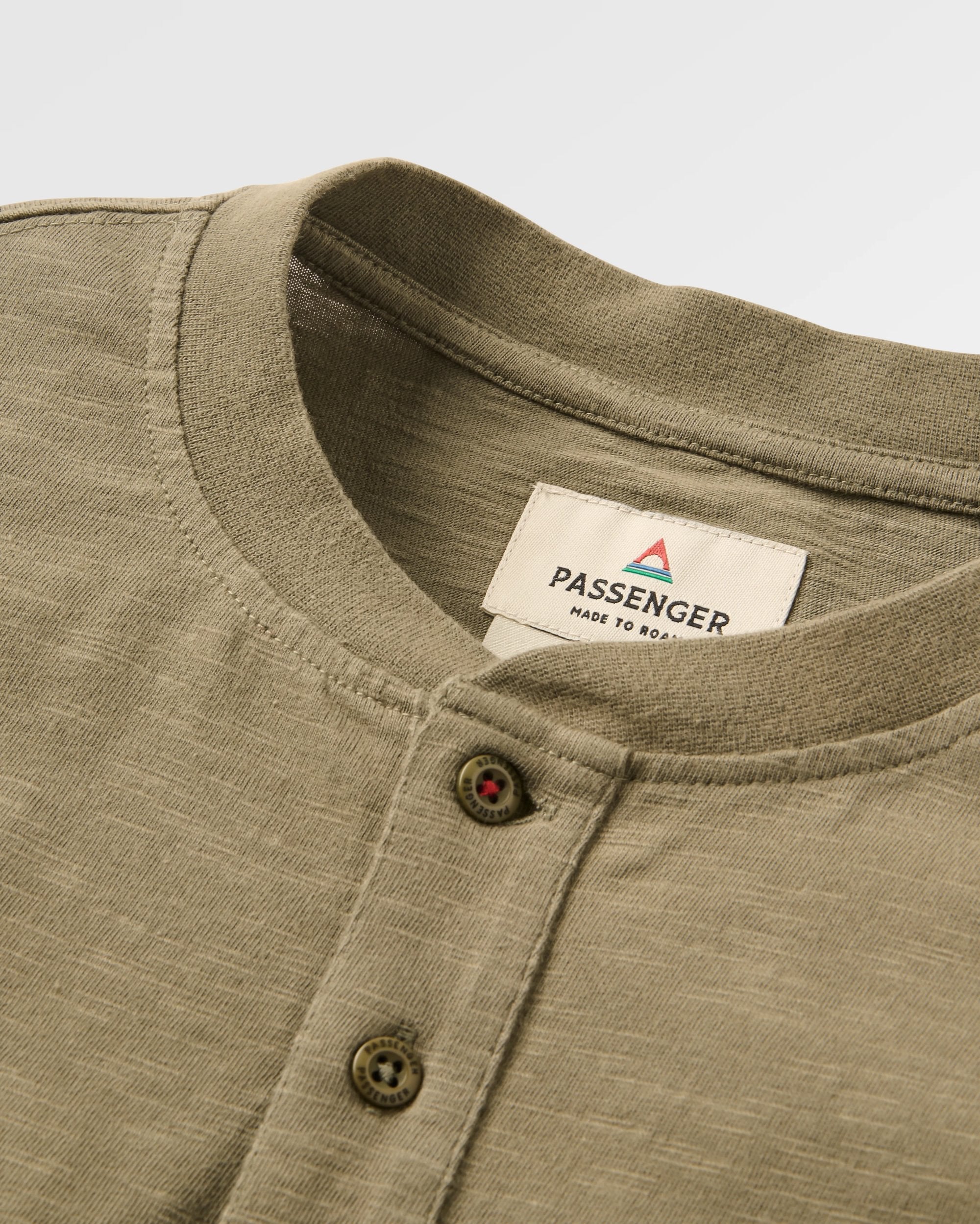 Headland LS Slub Henley - Dusty Olive - Flatlay