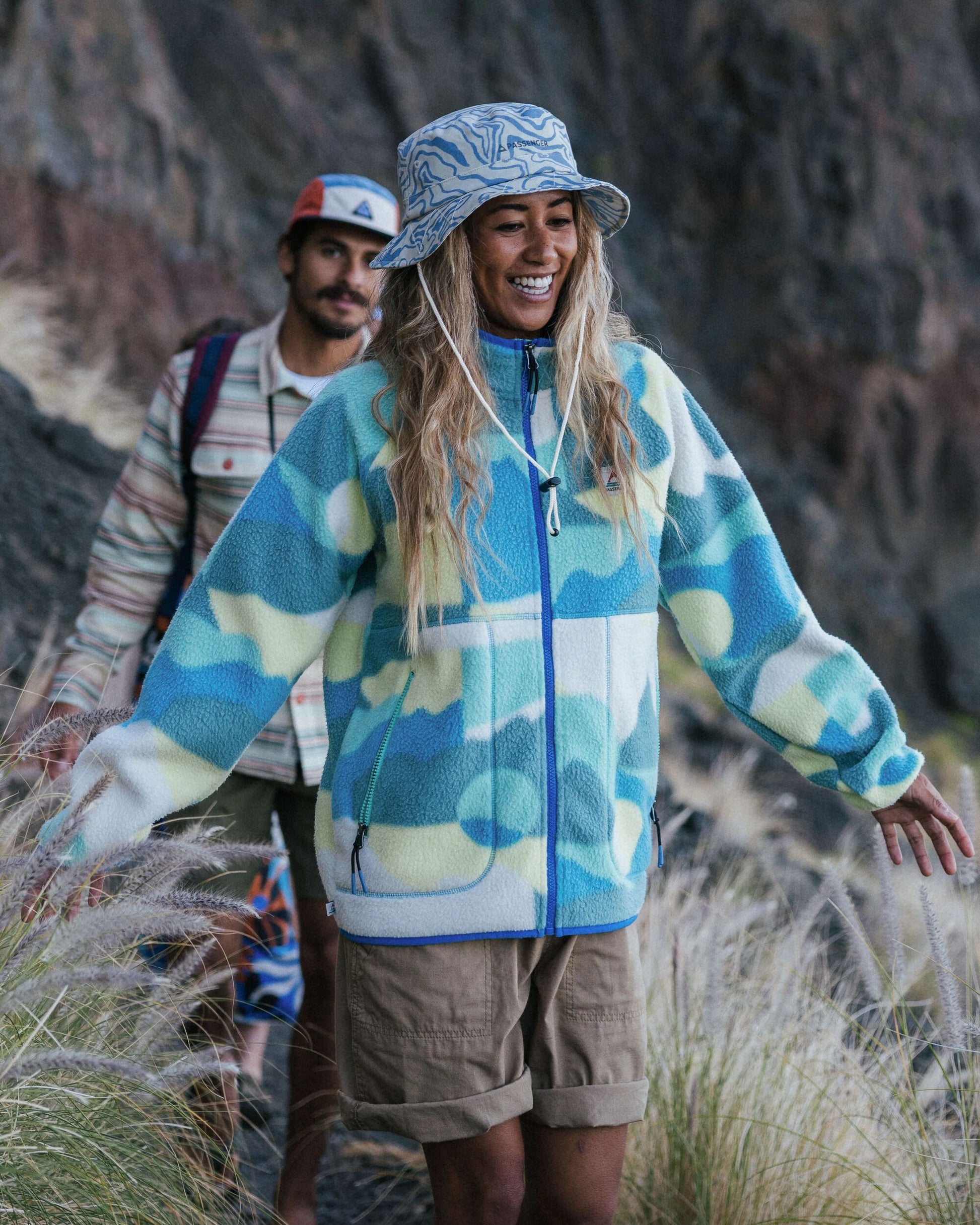 Fairbanks Full Zip Recycled Sherpa Fleece - Vista Patchwork Aqua - Lifestyle