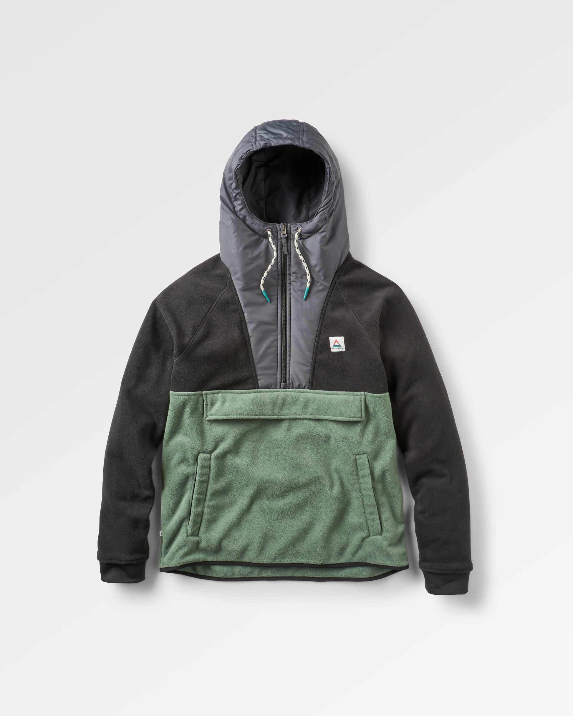 Woodland Hooded 1/2 Zip Recycled Polar Fleece - Black/ Dark Forest