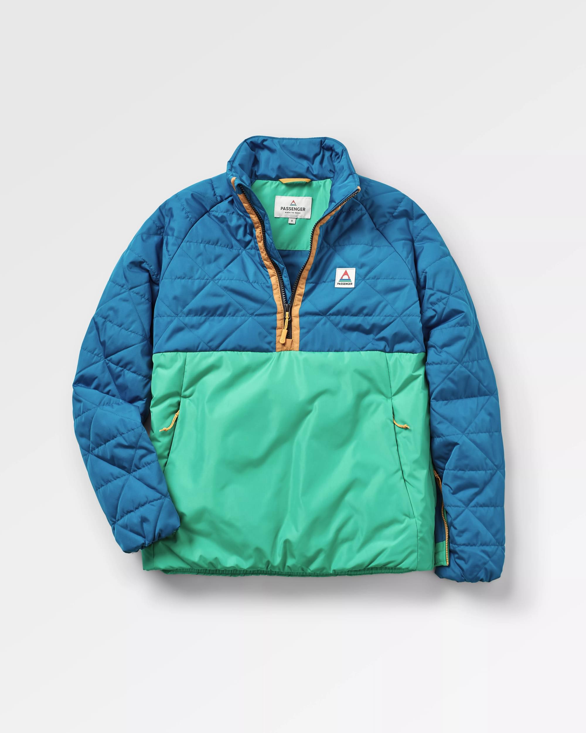 Trace Recycled Thermore® Insulated Jacket - Corsair Blue/ Jungle Green - Flatlay
